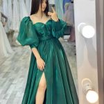 پیراهن آستین پفی حریرشیشه ای و ساتن کد 201